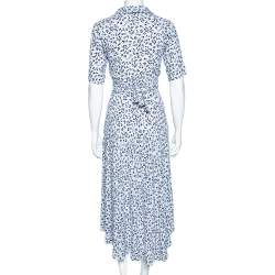 Pre Owned Ganni Blue Printed Crepe Wrap Dress S