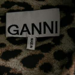 Pre Owned Ganni Beige & Black Leopard Jacquard Sleeveless Shirt Dress S 
