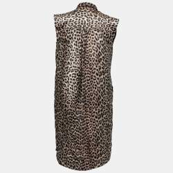 Pre Owned Ganni Beige & Black Leopard Jacquard Sleeveless Shirt Dress S 