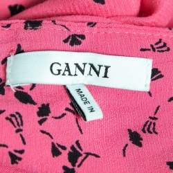 Ganni Pink Printed Crepe Midi Wrap Skirt XS