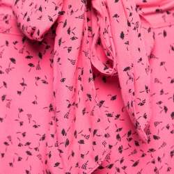 Ganni Pink Printed Crepe Midi Wrap Skirt XS
