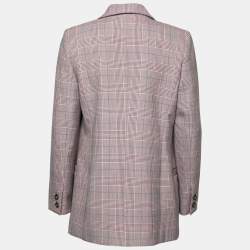 Ganni Pink & Silver Checkered Print Crepe Hewitt Blazer XS