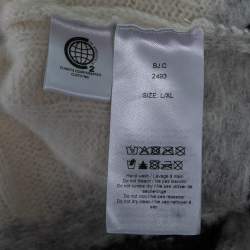 Pre Owned Ganni Off-White Alpaca Cable-Knit Polo Sweater Top L