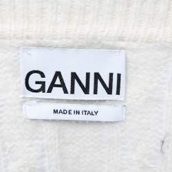 Pre Owned Ganni Off-White Alpaca Cable-Knit Polo Sweater Top L