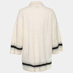 Pre Owned Ganni Off-White Alpaca Cable-Knit Polo Sweater Top L