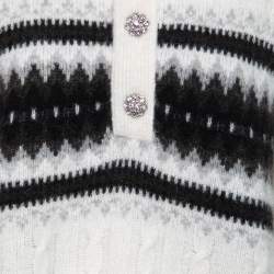 Pre Owned Ganni Off-White Alpaca Cable-Knit Polo Sweater Top L