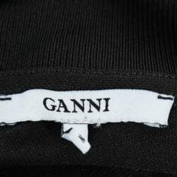Pre Owned Ganni Black Striped Jersey Dubois Polo Top S