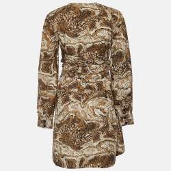 Ganni Brown Abstract Print Poplin Wrap Dress S