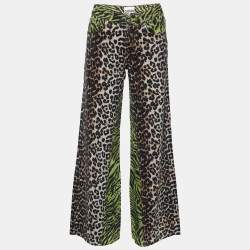 Ganni Multicolor Animal Printed Denim Wide Leg Jeans S Waist 29"