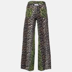 Ganni Multicolor Animal Printed Denim Wide Leg Jeans S Waist 29"