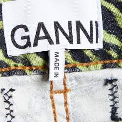 Ganni Multicolor Animal Printed Denim Wide Leg Jeans S Waist 29"