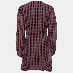 Pre Owned Ganni Black & Pink Printed Light Crepe Wrap Dress S