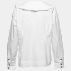 Pre Owned Ganni White Cotton Oversized Ruffled Collar Shirt L