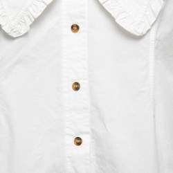 Pre Owned Ganni White Cotton Oversized Ruffled Collar Shirt L