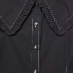 Pre Owned Ganni Black Cotton Ruffled Collar Sleeveless Top L