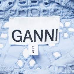 مملوكة مسبقًا Ganni Blue Eyelet Cotton Ballon Sleeve Shirt Dress S