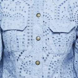 مملوكة مسبقًا Ganni Blue Eyelet Cotton Ballon Sleeve Shirt Dress S