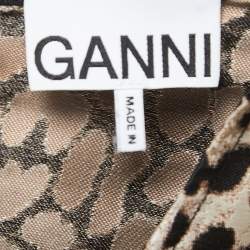 Pre Owned Ganni Brown Animal Print Jacquard Puff Sleeve Mini Dress M