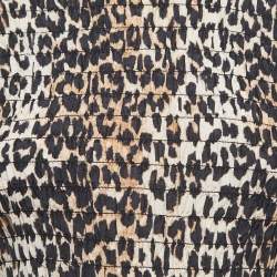 Pre Owned Ganni Brown Leopard Print Cotton & Silk Smocked Peplum Blouse S