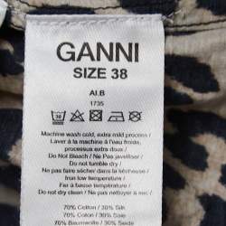 Pre Owned Ganni Brown Leopard Print Cotton & Silk Smocked Peplum Blouse S