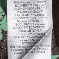 Pre Owned Ganni Brown Floral Print Crepe Long Sleeve Wrap On Midi Dress M