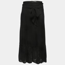 Ganni Black Stretch Knit Addison Wrap Midi Skirt M