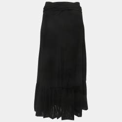 Ganni Black Stretch Knit Addison Wrap Midi Skirt M