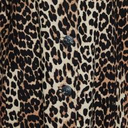 Pre Owned Ganni Brown Leopard Printed Linen & Cotton Coat M