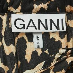 Ganni Black/Beige Leopard Print Silk Knot Detail Skirt S