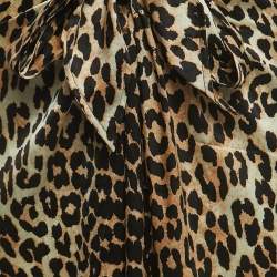 Ganni Black/Beige Leopard Print Silk Knot Detail Skirt S