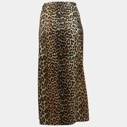 Ganni Black/Beige Leopard Print Silk Knot Detail Skirt S