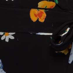 Pre Owned Ganni Black Floral Print Crepe Wrap Midi Dress XS