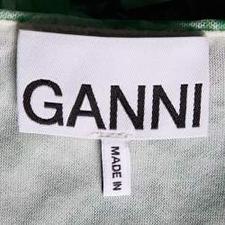 Pre Owned Ganni Green Floral Print Stretch Knit Wrap Midi Dress S