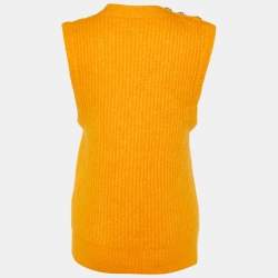 Pre Owned Ganni Orange Wool Blend Crystals Button Detail Sweater Vest M