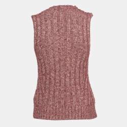 Pre Owned Ganni Pink Lurex Rib Knit Sleeveless Top S