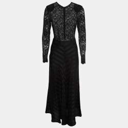 Pre Owned Ganni Black Lace and Kendal Silk Padded Shoulder Gown S
