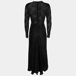 Pre Owned Ganni Black Lace and Kendal Silk Padded Shoulder Gown S