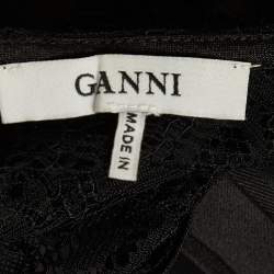 Pre Owned Ganni Black Lace and Kendal Silk Padded Shoulder Gown S