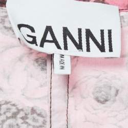 مملوكة مسبقًا Ganni Pink Floral Print Cotton Belted Wrap Mini Dress M
