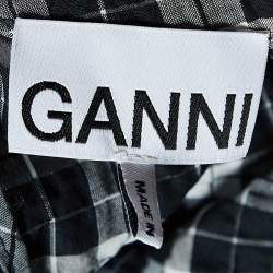 Pre Owned Ganni Black Checked Seersucker  Balloon Sleeve Mini Dress S