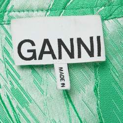Pre Owned Ganni Green Abstract Pattern Jacquard Puff Sleeve Mini Dress M