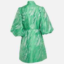 Pre Owned Ganni Green Abstract Pattern Jacquard Puff Sleeve Mini Dress M