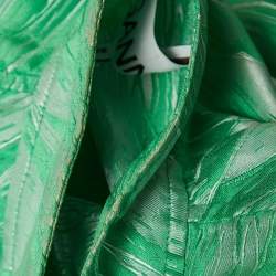 Pre Owned Ganni Green Abstract Pattern Jacquard Puff Sleeve Mini Dress M