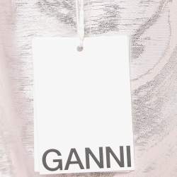 Pre Owned Ganni Pink/Metallic Silver Brocade Midi Wrap Dress M