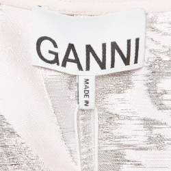 Pre Owned Ganni Pink/Metallic Silver Brocade Midi Wrap Dress M