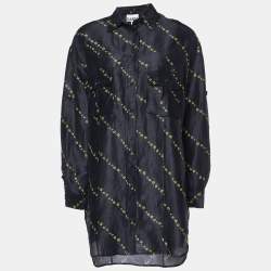 Ganni Black Floral Print Linen & Silk Button Front Shirt S