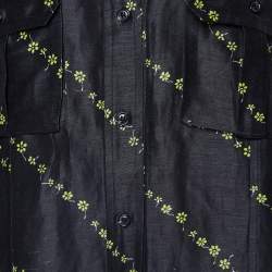 Ganni Black Floral Print Linen & Silk Button Front Shirt S