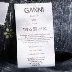 Ganni Black Floral Print Linen & Silk Button Front Shirt S