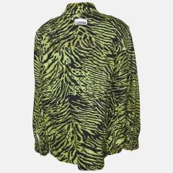 Pre Owned Ganni Green Tiger Print Denim Buttoned Shirt Jacket L