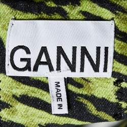 Pre Owned Ganni Green Tiger Print Denim Buttoned Shirt Jacket L